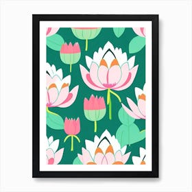 Lotus Flower Repeat Pattern Scandi Cartoon 2 Art Print