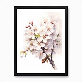 Beehive With Cherry Blossom Watercolour Illustration 3 Art Print