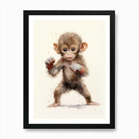 Monkey Painting Boxing Watercolour 2 Art Print