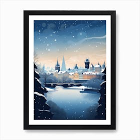 Winter Travel Night Illustration Prague Czech Republic 3 Art Print