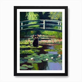Water Lily Pond With A Black Cat, Claude Monet  Inspired Art Print