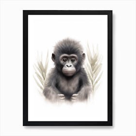 Watercolour Jungle Animal Baby Gorilla 1 Art Print