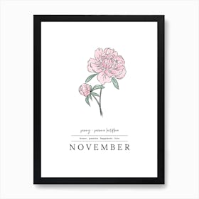 November Peony Birth Flower 2 Art Print