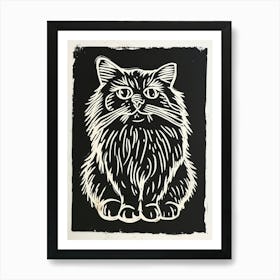 Persian Cat Linocut Blockprint 5 Art Print