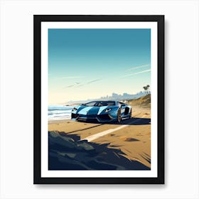 A Lamborghini Aventador In The Pacific Coast Highway Car Illustration 2 Art Print
