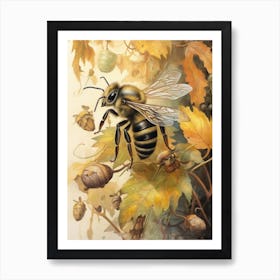 Long Horned Cellophane Bee Beehive Watercolour Illustration 3 Art Print