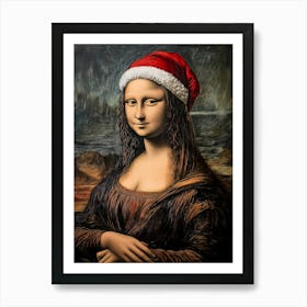 Mona Lisa In Santa Hat Art Print