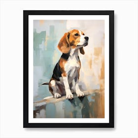 Beagle Dog, Painting In Light Teal And Brown 0 Art Print