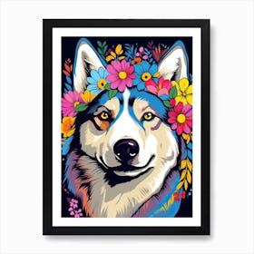 Siberian Husky Portrait With A Flower Crown, Matisse Painting Style 2 Art Print