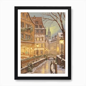 Vintage Winter Illustration Strasbourg France 3 Art Print