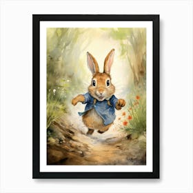 Bunny Running Rabbit Prints Watercolour 3 Art Print