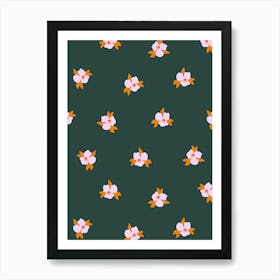 Little Blossom Floral Print - Pink and Black Art Print