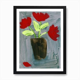 Red Flowers hand painted artwork floral acrylic still life vertical kitchen living room Art Print