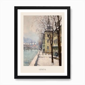 Vintage Winter Painting Poster Geneva Switzerland Art Print