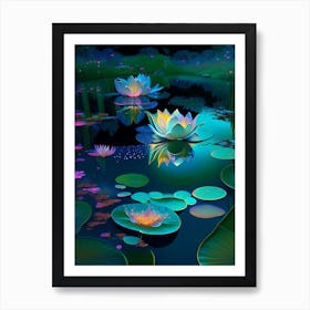 Pond With Lily Pads, Water, Waterscape Holographic 1 Art Print