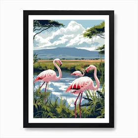 Greater Flamingo African Rift Valley Tanzania Tropical Illustration 4 Art Print