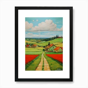 Green plains, distant hills, country houses,renewal and hope,life,spring acrylic colors.33 Art Print