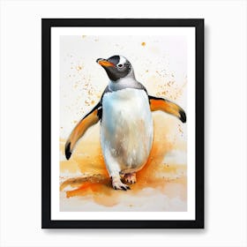 Humboldt Penguin Sea Lion Island Watercolour Painting 3 Art Print