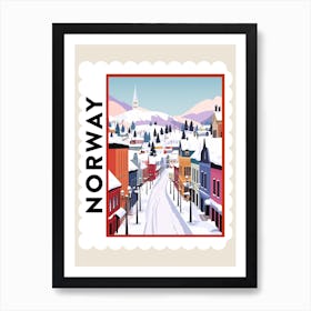 Retro Winter Stamp Poster Bergen Norway 1 Art Print