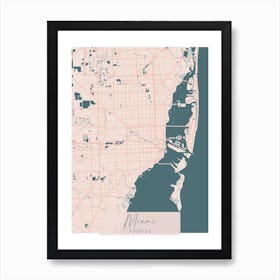 Miami Florida Pink and Blue Cute Script Street Map 1 Art Print