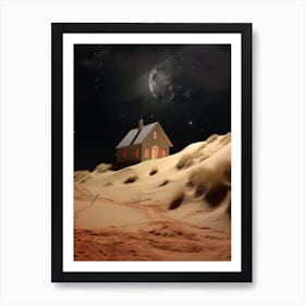 Cosmic cabin on the desert dunes under a cosmic night sky 1 Art Print