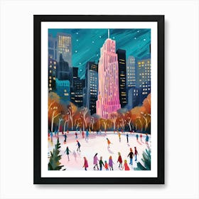 New York The Rink At Rockefeller Center Winter Christmas Travel Painting Art Print
