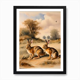 Two Rabbits In A Field Art Print