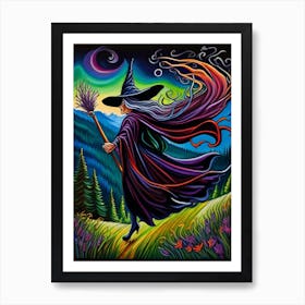 Witch With Broom 3 Art Print