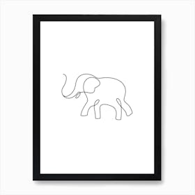 Playful Elephant, Outline, Line Art, Nature, Art, Wall Print Art Print