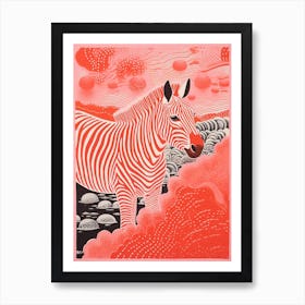 Red Pattern Zebra Art Print