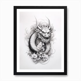 Chinese New Year Dragon Black And White Ink 3 Art Print