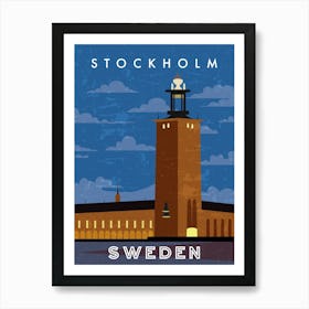 Stockholm, Sweden — Retro travel minimalist poster Art Print