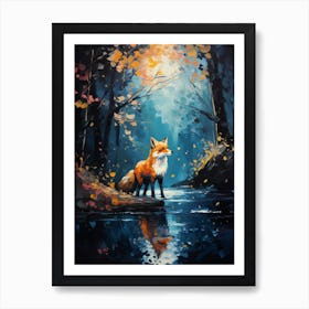 Red Fox Forest Painting 2 Art Print