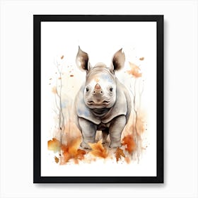 A Rhino Watercolour In Autumn Colours 1 Art Print