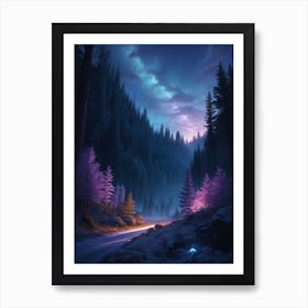 Forest Road At Night Art Print