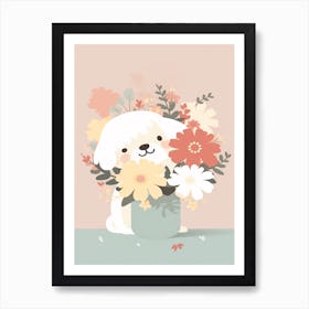 Dog And Flowers Kawaii Illustration 2 Art Print