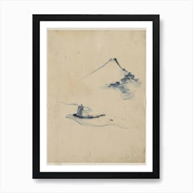 A Person In A Small Boat On A River With Mount Fuji In The Backgrounds, Katsushika Hokusai Art Print