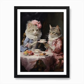 Royal Cats At Afternoon Tea Rococo Style 3 Art Print