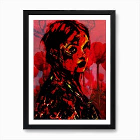 Abstract Portrait of a Woman in Red and Black Art Print