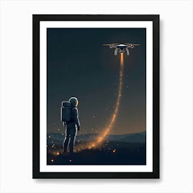 Astronaut Flying A Drone Art Print