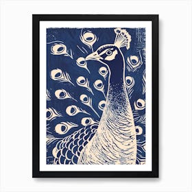 Peacock Feather Pattern Linocut Inspired Art Print