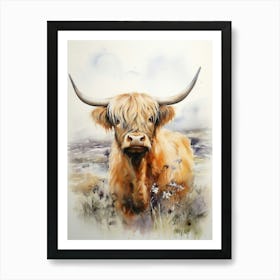 Neutral Watercolour Style Of A Highland Cow 5 Art Print