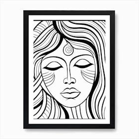 Simple Wavy Calm Face Line Drawing 1 Art Print