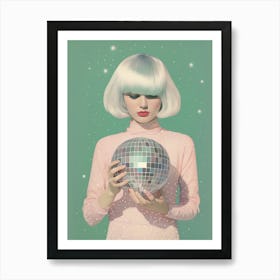 Disco Ball Girl,Retro, Pink Pastel, Preppy Aesthetic Art Print