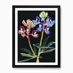 Neon Flowers On Black Bluebonnet 3 Art Print