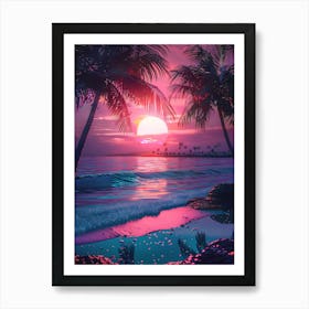 Synthwave Sunset At The Beach 7 Art Print