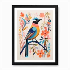 Colourful Scandi Bird Cedar Waxwing 3 Art Print