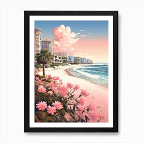 An Illustration In Pink Tones Of Panama City Beach Florida 4 Art Print