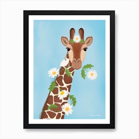 Giraffe With Daisies Art Print