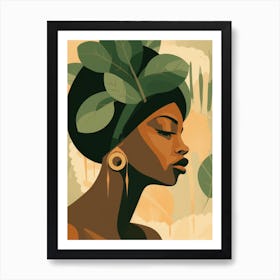 African Woman With Leaves Art Print